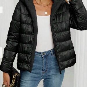 Women's Black Puffer Jacket, Reversible